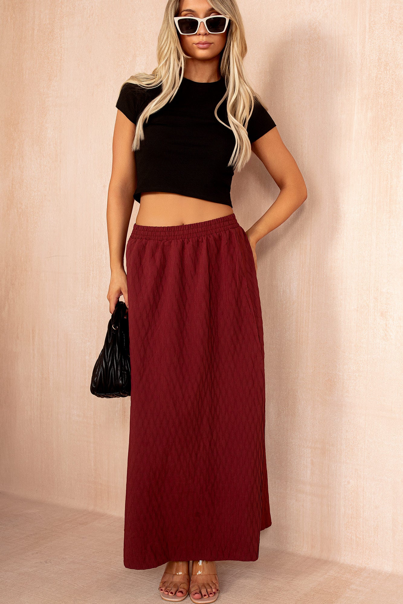 Pia Wine Textured Maxi Skirt