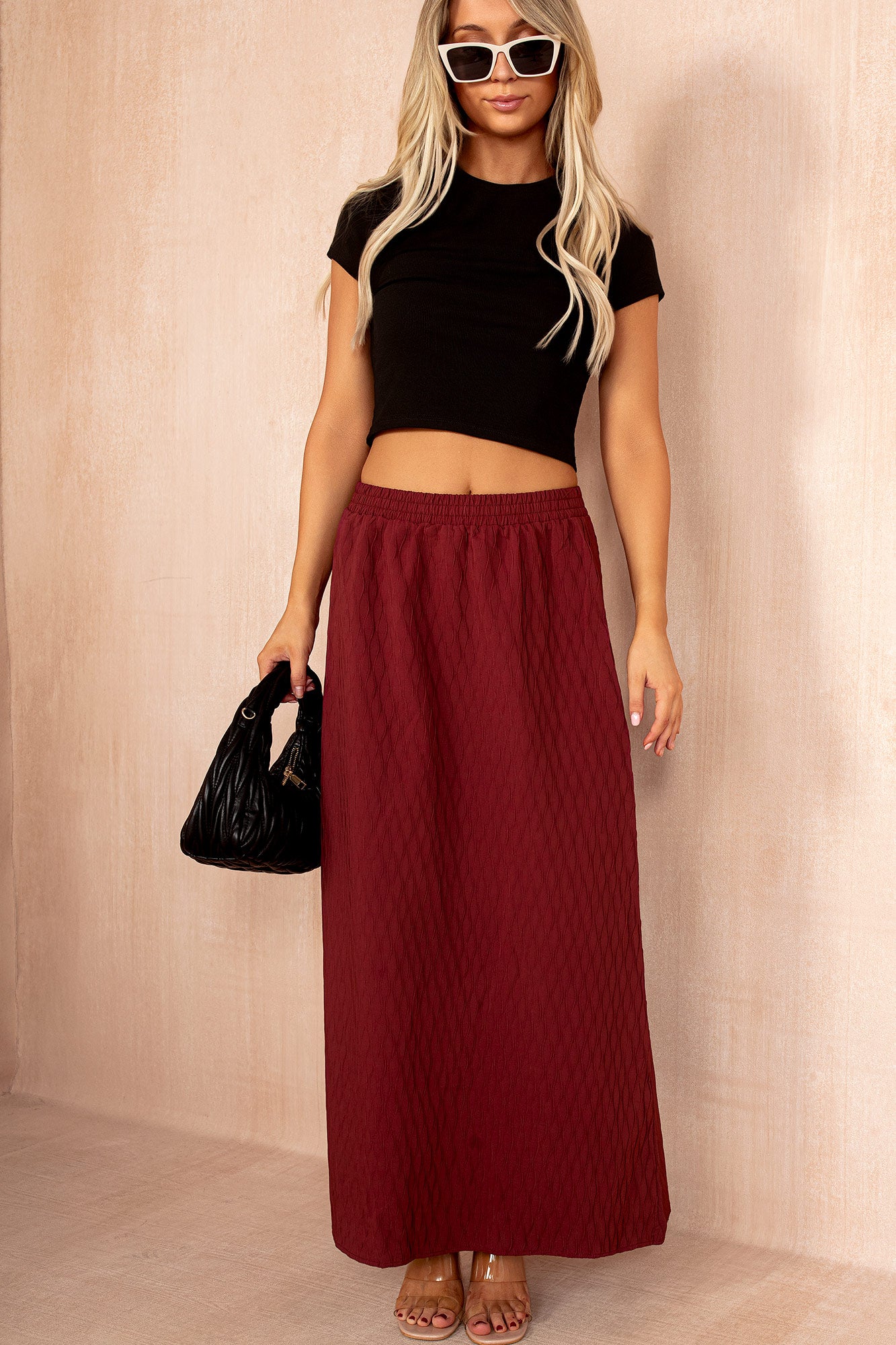 Pia Wine Textured Maxi Skirt