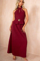 Pia Wine Textured Maxi Skirt