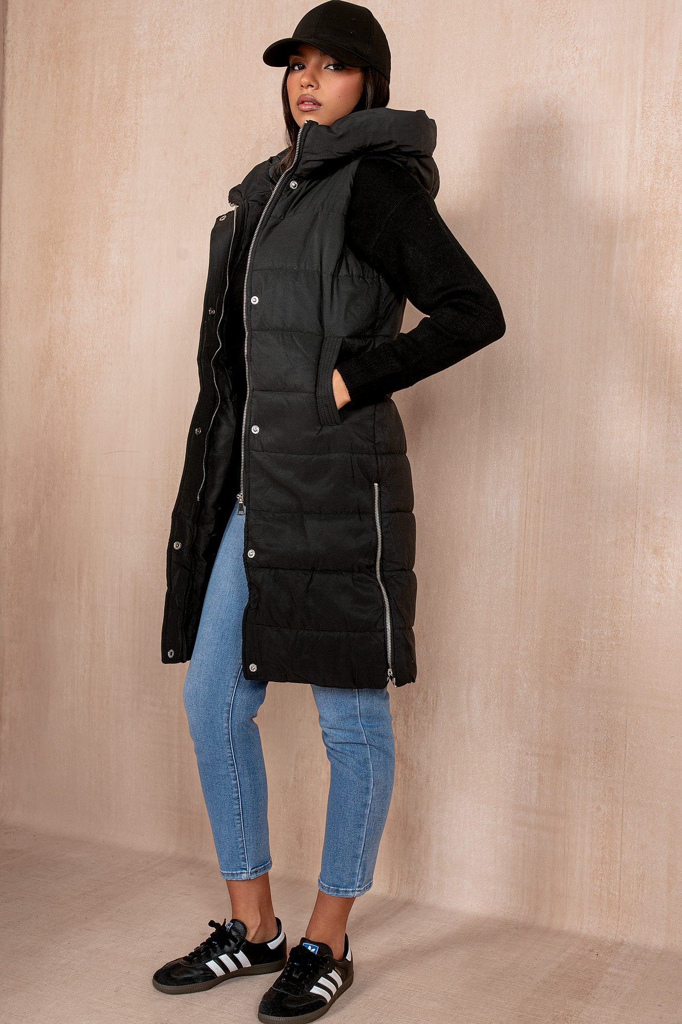 Pippa Black Oversized Longline Padded Gilet