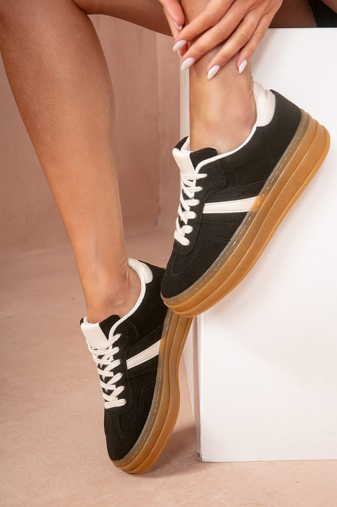 Pippa Black Suedette Gum Sole Trainers