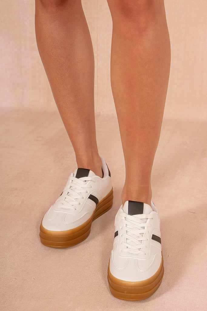 Pippa Stone Faux Leather Gum Sole Trainers