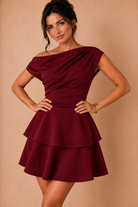 Pippa Wine Double Frill Mini Dress