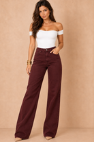 Polina Burgundy Wide Leg Jeans