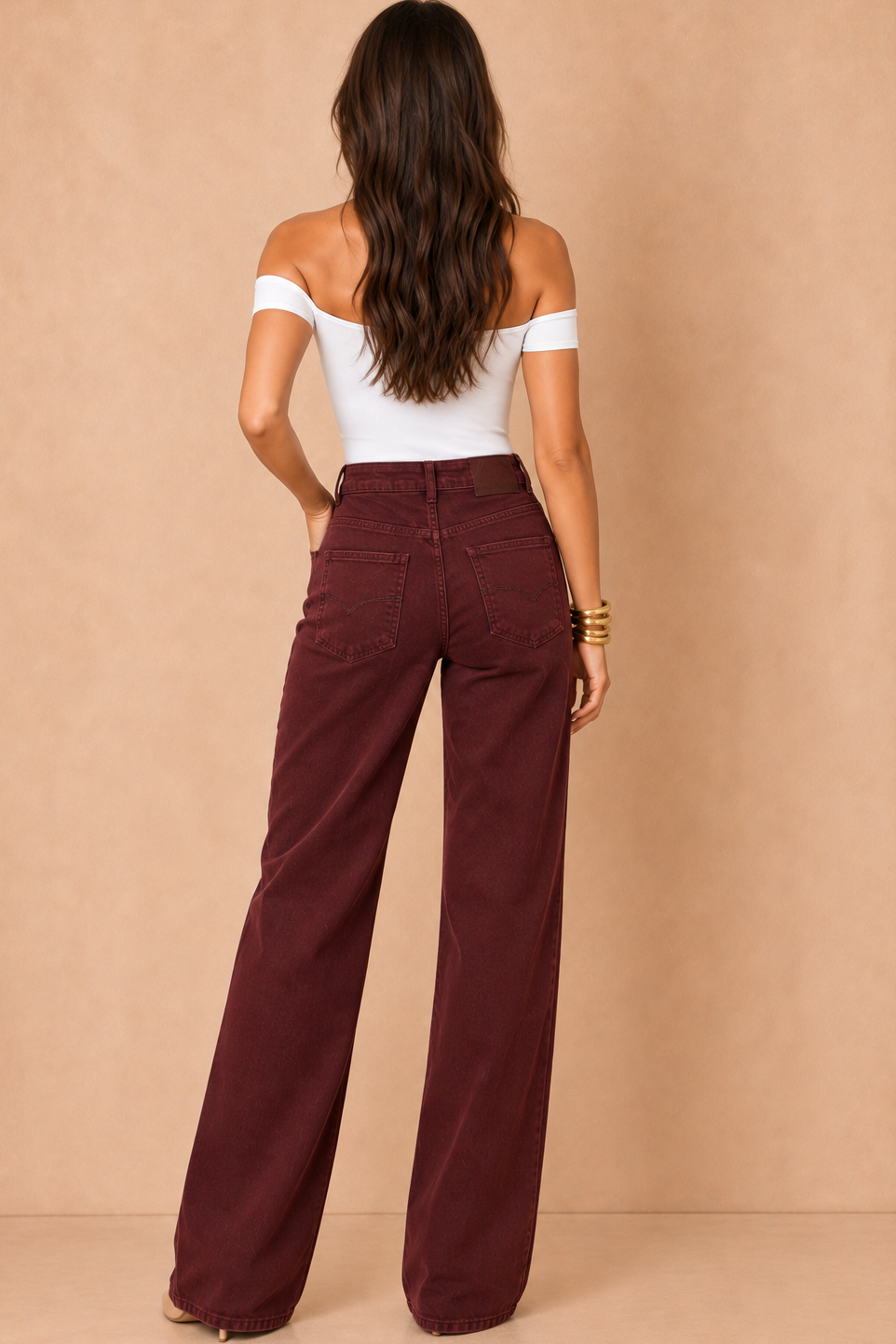 Polina Burgundy Wide Leg Jeans