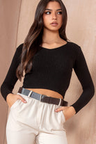 Poppy Black Ribbed Knit Top