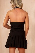 Presley Black Halterneck Pleated Mini Dress