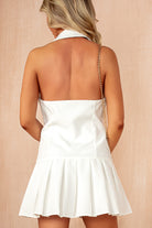 Presley White Halterneck Pleated Mini Dress