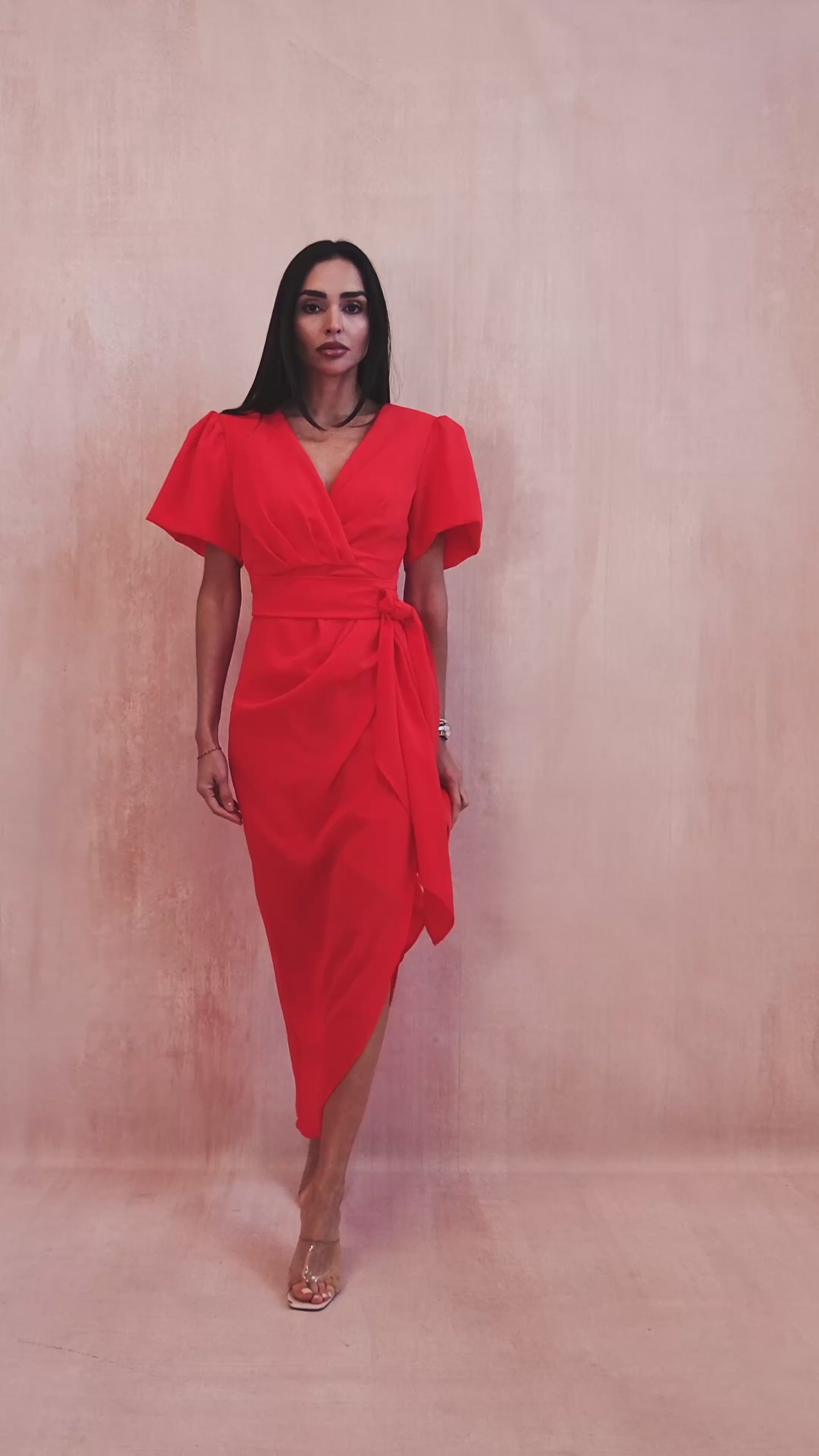 Drew Orange Wrap Midi Dress