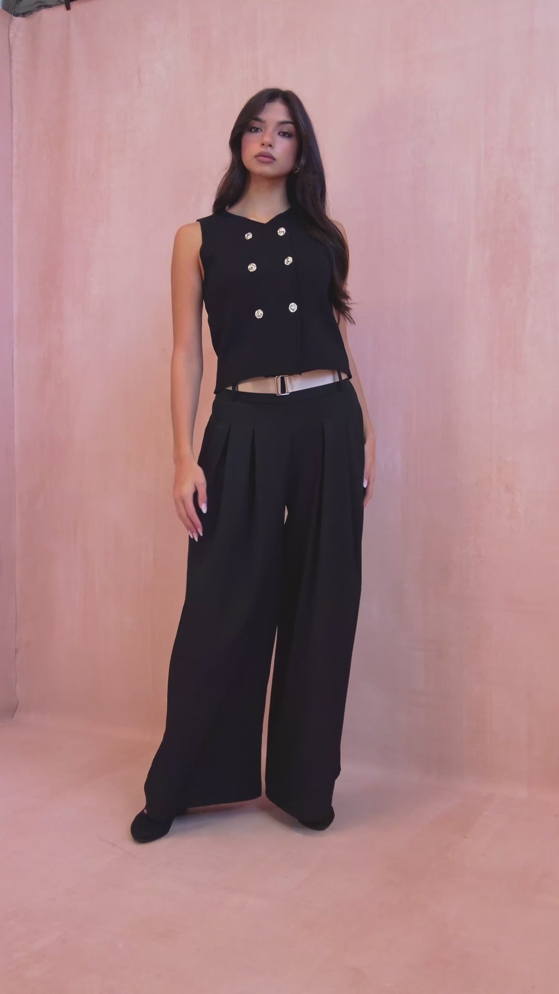 Melinda Black Belted Wide Leg Trousers