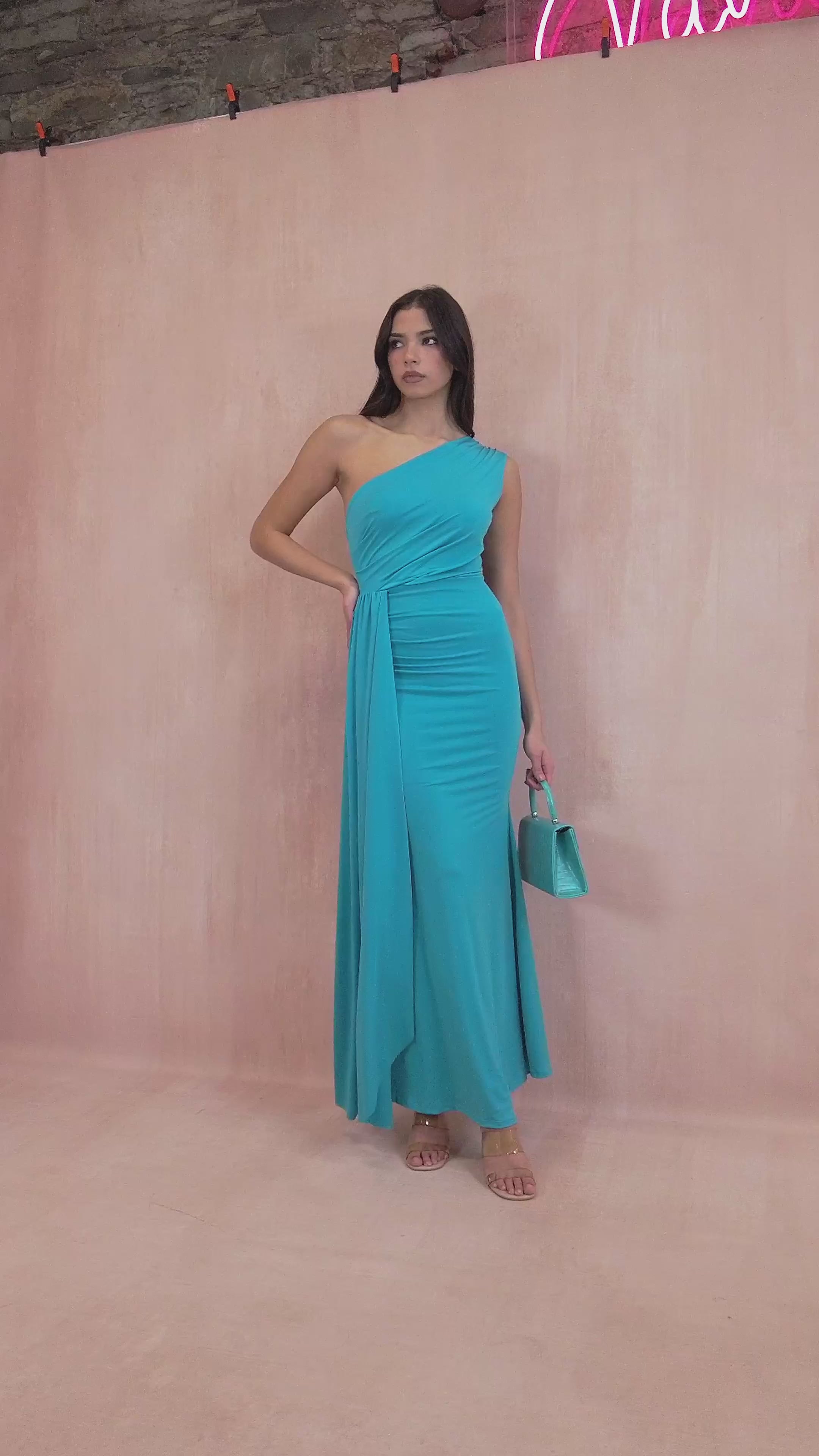 Norma Turquoise One Shoulder Maxi Dress
