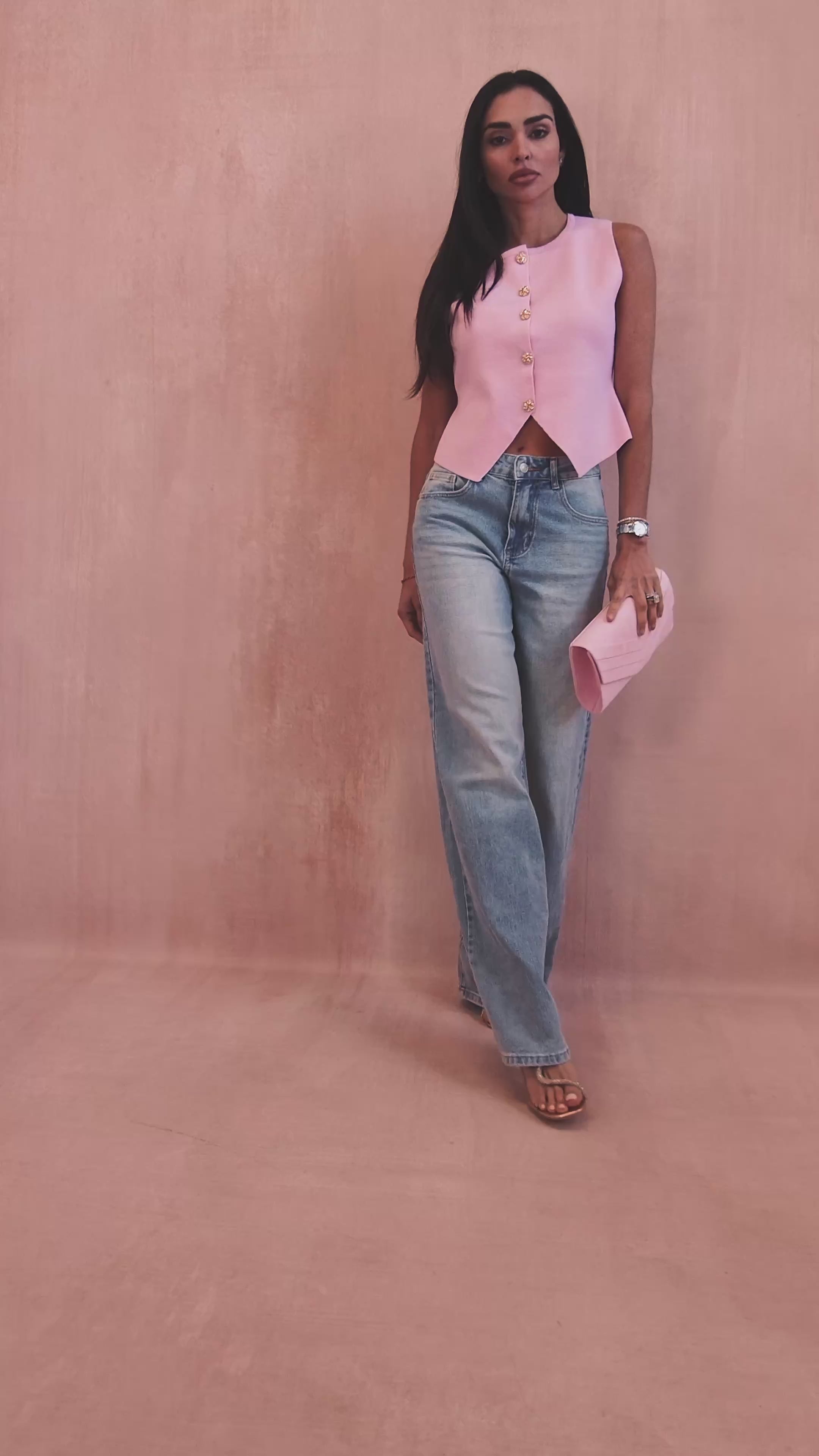 Nuala Pink Knit Waistcoat

