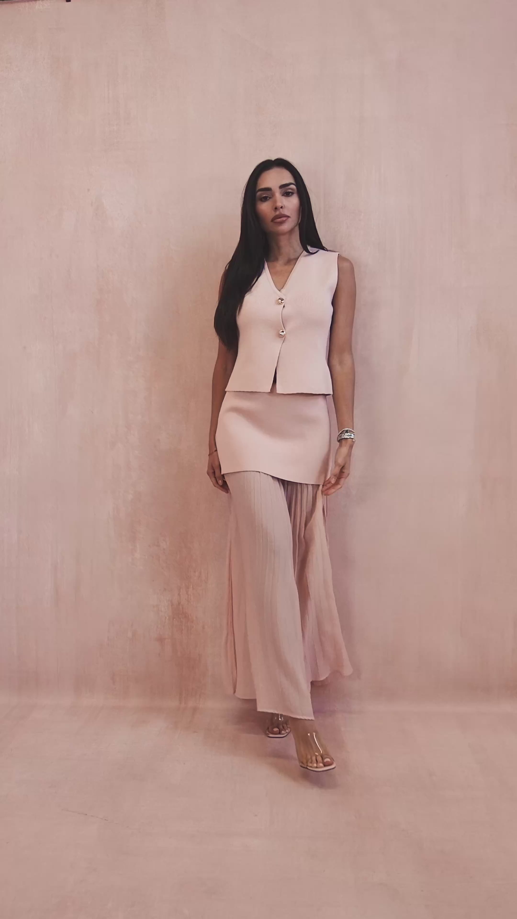 Shannon Nude Chiffon Pleated Maxi Skirt