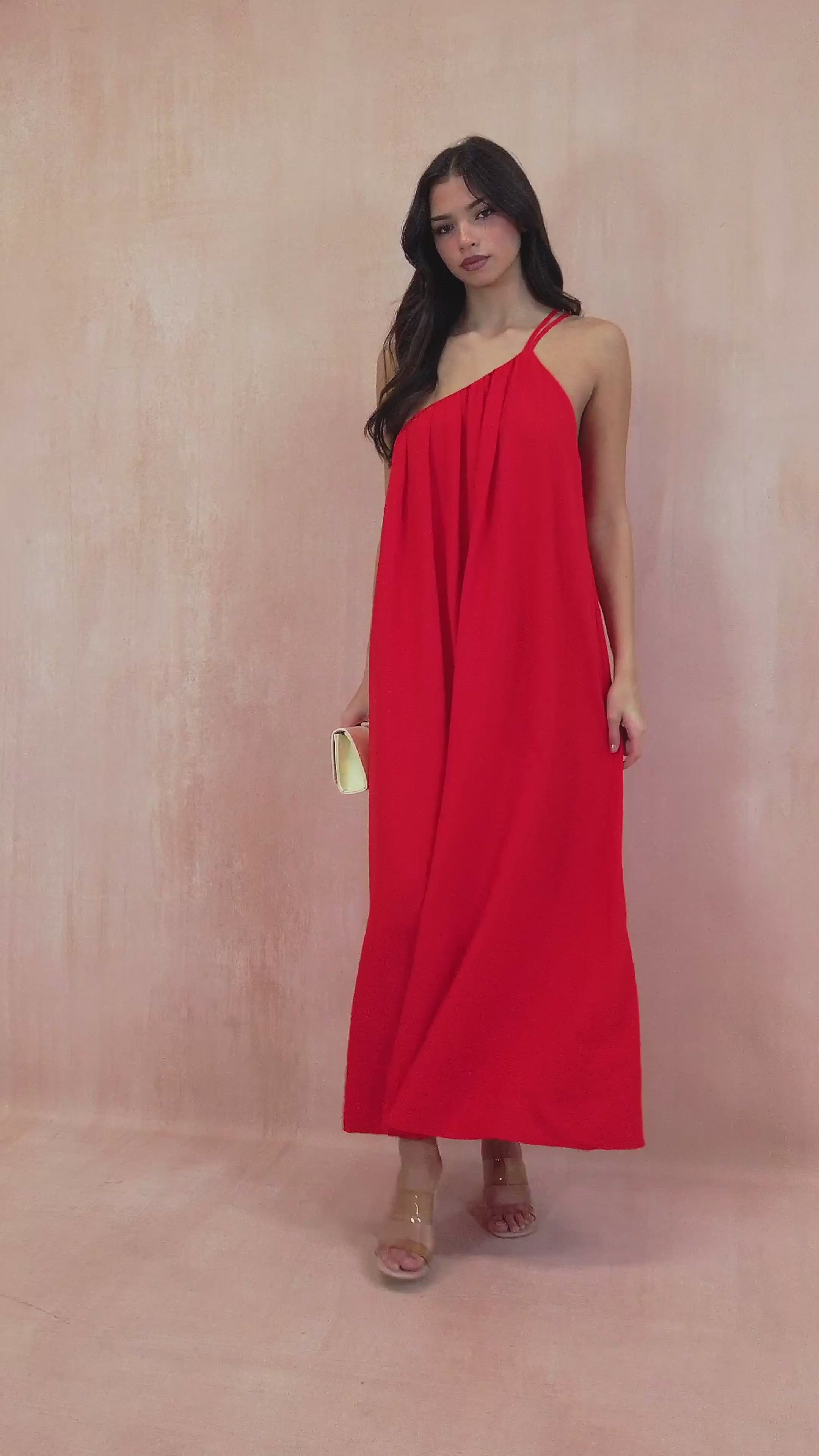 Eileen Orange Oversized One Shoulder Maxi Dress