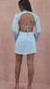 Cara Pale Blue Satin Backless Dress