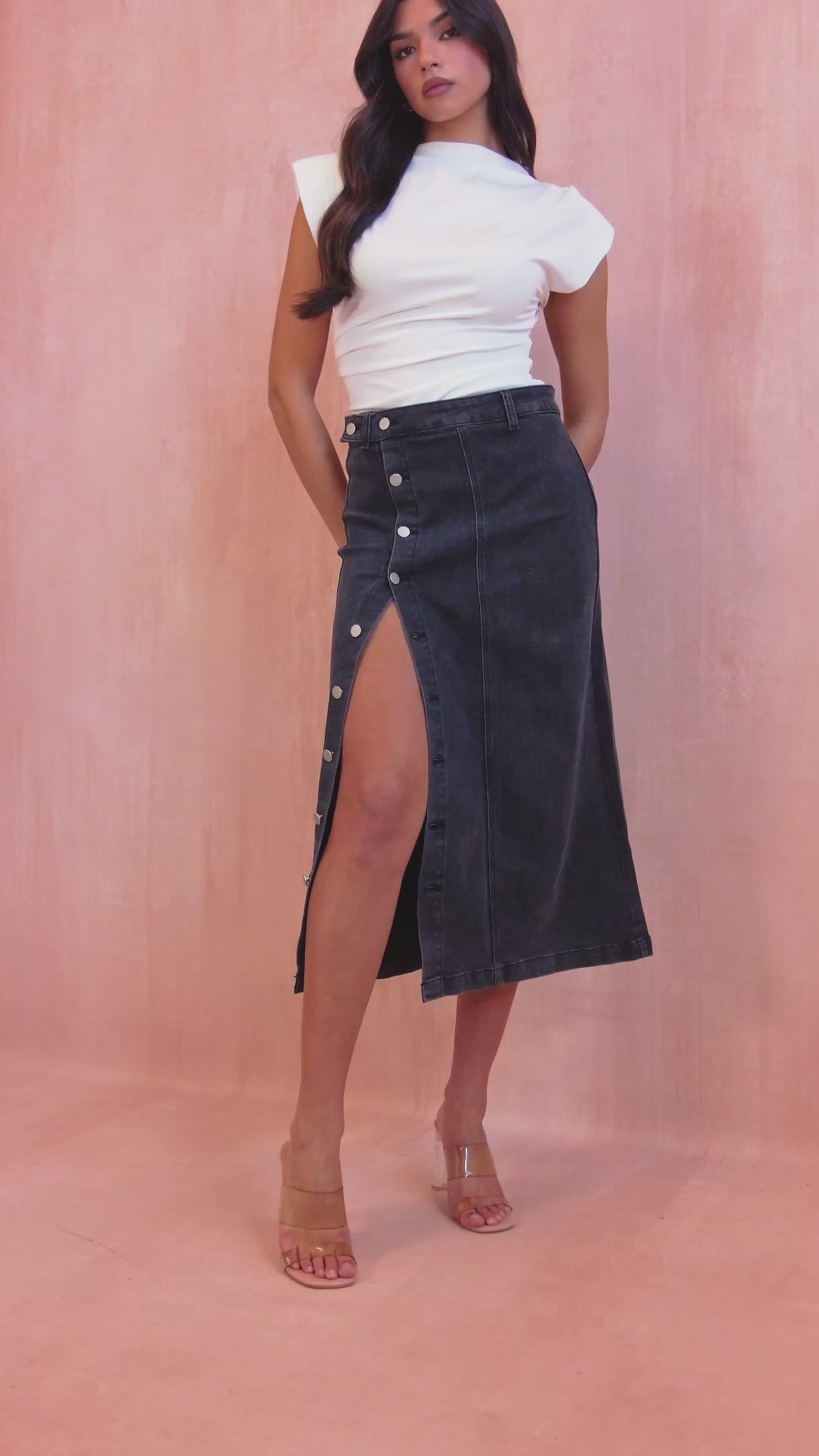 Bethany Black Denim Skirt