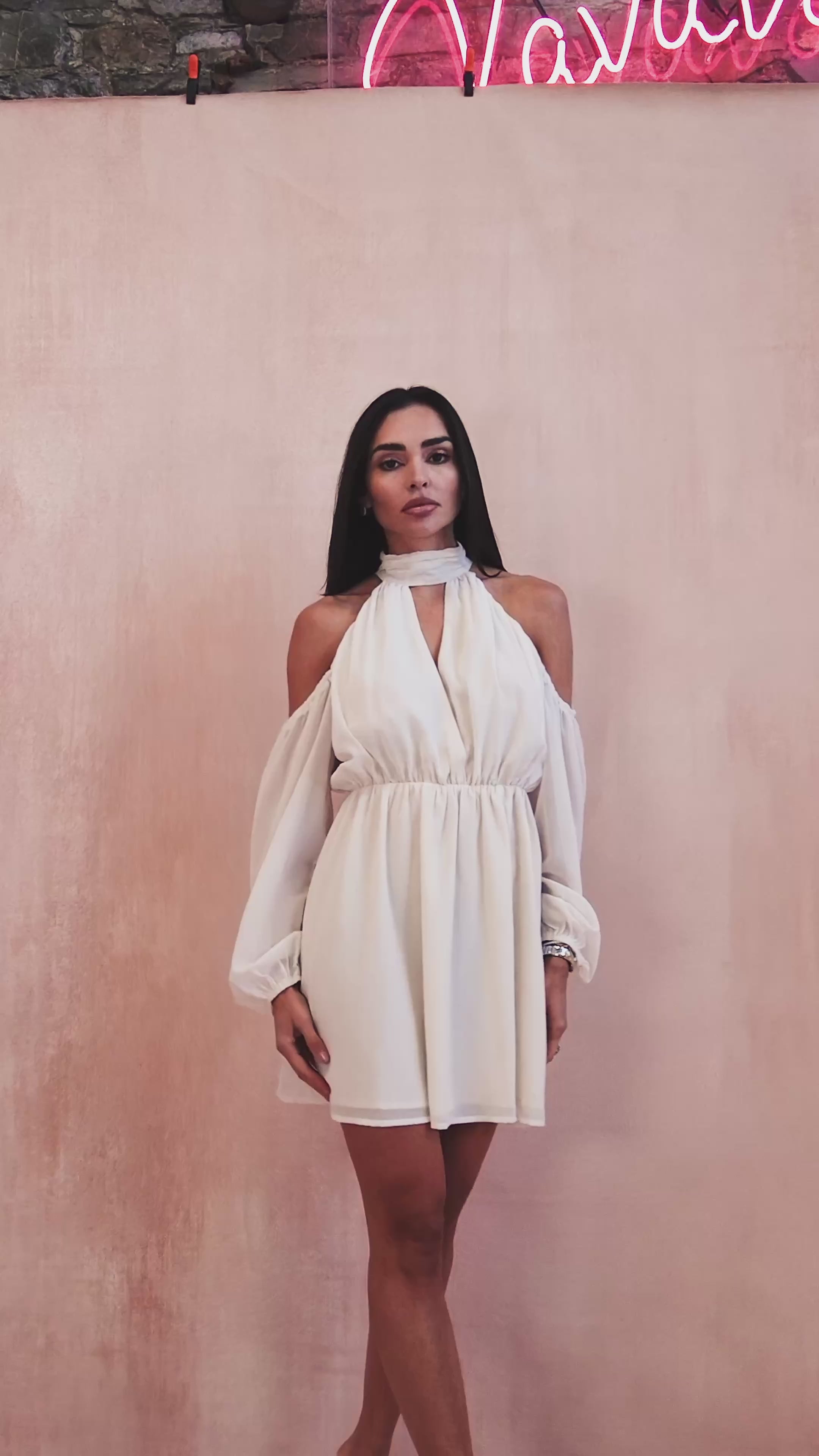 Bronagh Cream Chiffon Cold Shoulder Dress