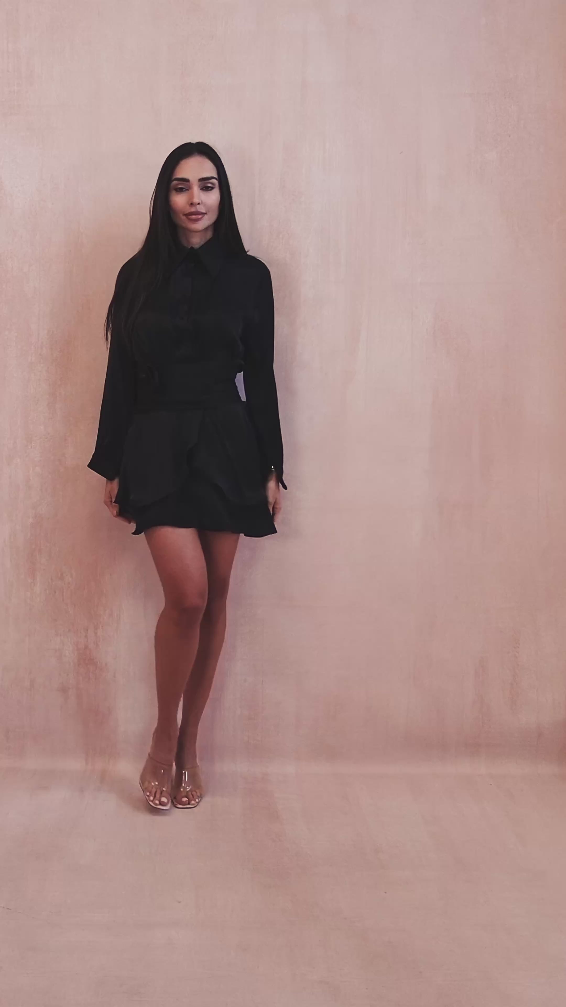 Keira Black Shimmer Shirt Dress