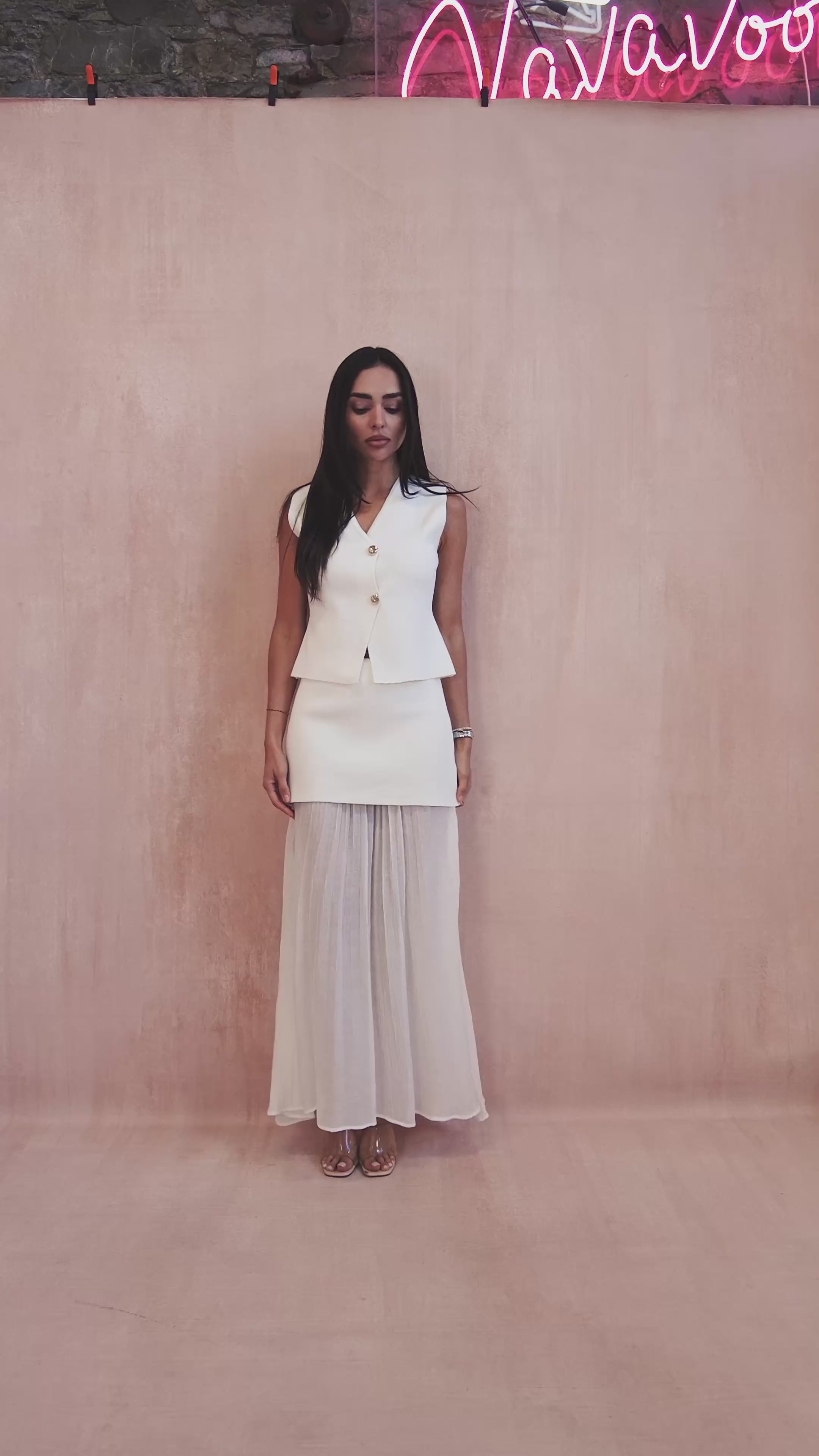 Shannon White Chiffon Pleated Maxi Skirt
