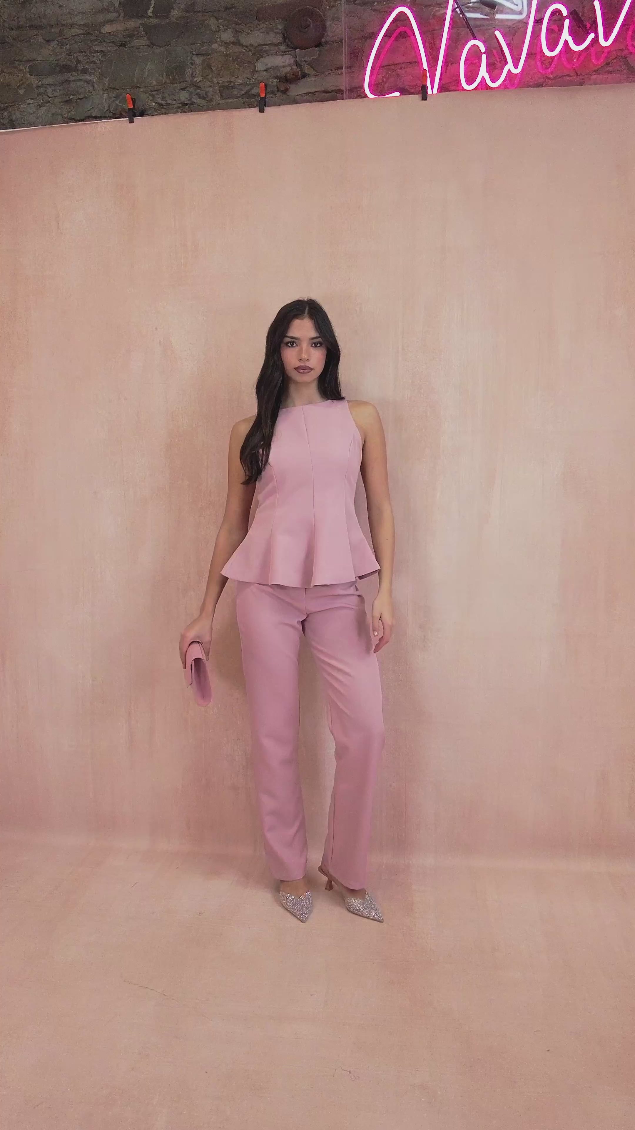 Muriel Dusty Pink Tailored Peplum Flared Top