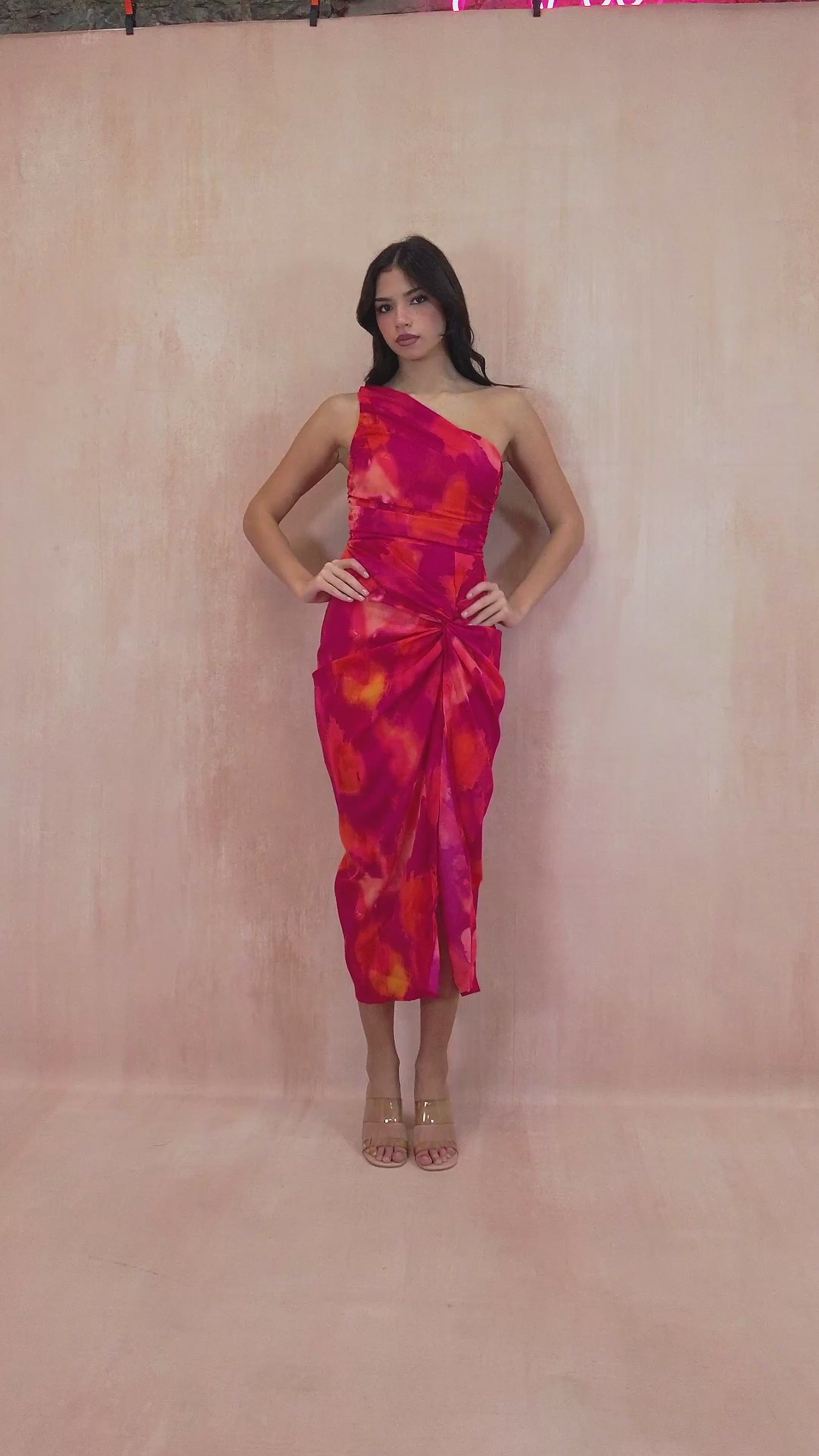 AX Paris Pauline Pink and Orange One Shoulder Dress