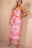Aodha Pink Mesh Printed Bandeau Dress