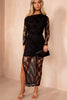 AX Paris Lilith Black Lace One Shoulder Midi Dress