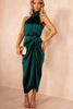 Pattie Teal Gathered Satin Dress