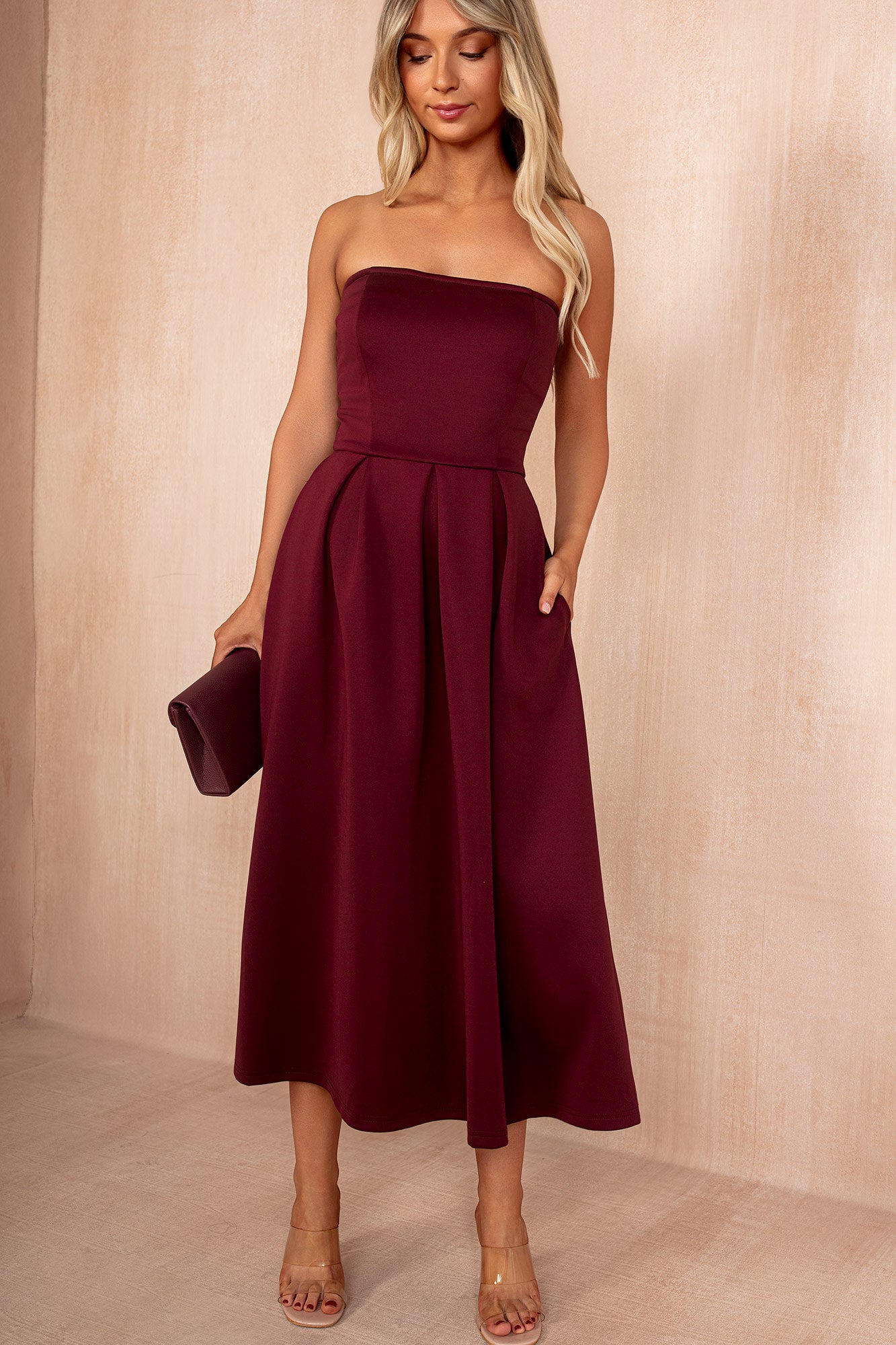 Saskia Plum Bandeau A-Line Midi Dress Vavavoom.ie Saskia Plum Bandeau A-Line Midi Dress Vavavoom.ie