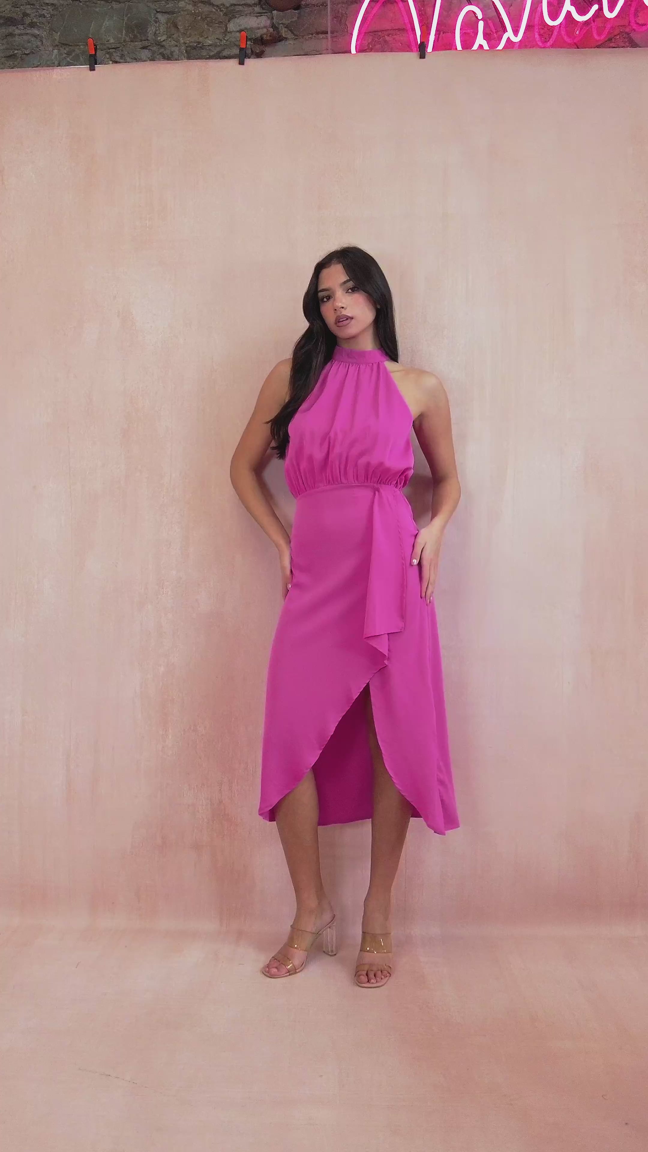 AX Paris Brenda Hot Pink Midi Dress