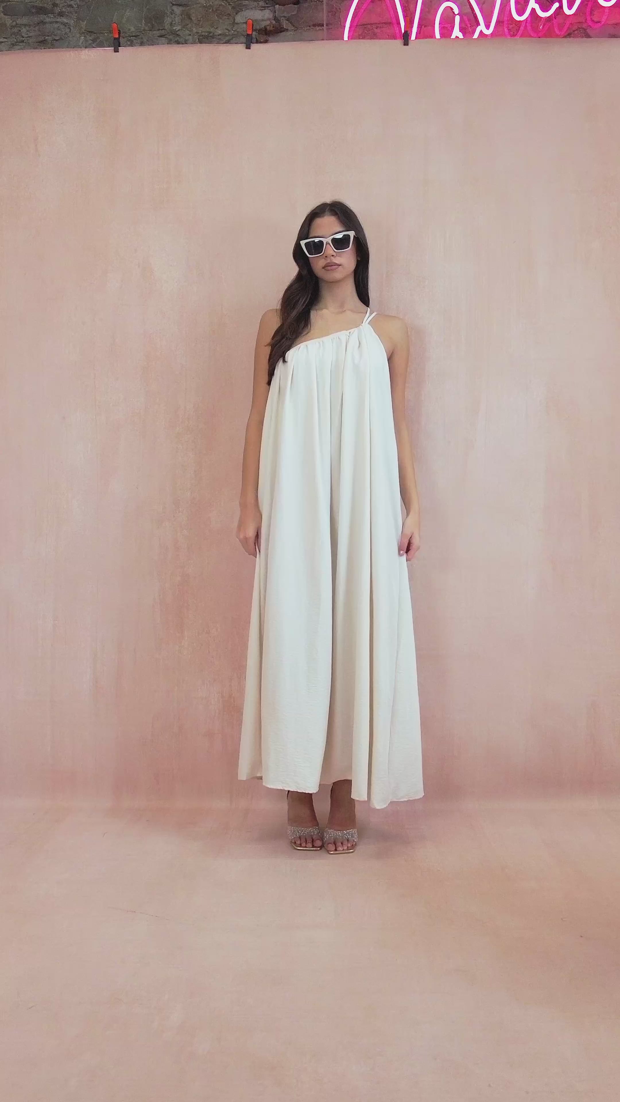 Eileen Stone Oversized One Shoulder Maxi Dress
