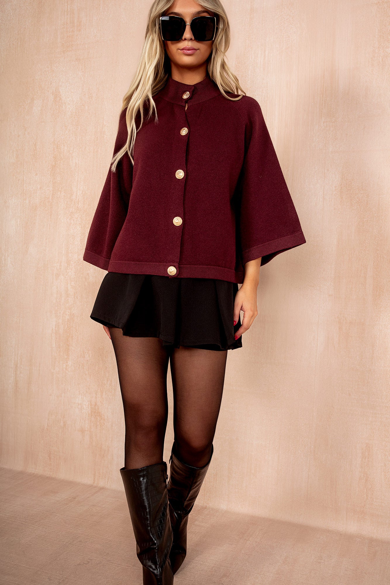Colby Burgundy High Neck Cardigan