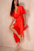 Drew Orange Wrap Midi Dress