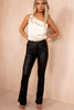Mia Black Leather Look Flared Boot Cut Trousers