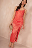 Selena Orange Satin Leopard Midi Dress