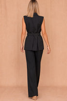 Primina Black Sleeveless Belted Co Ord