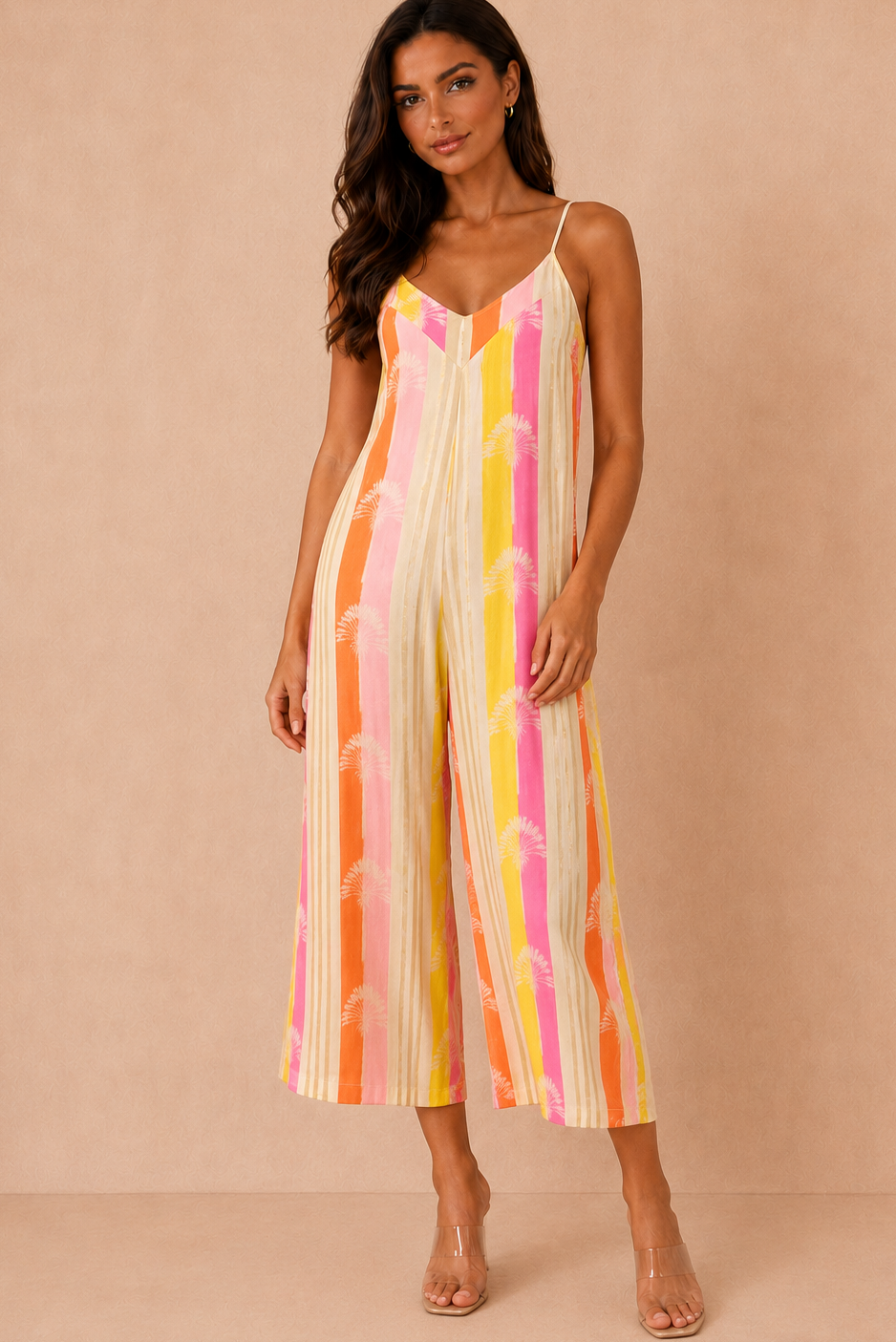 Priscilla Pink Cotton Printed Jumpsuit