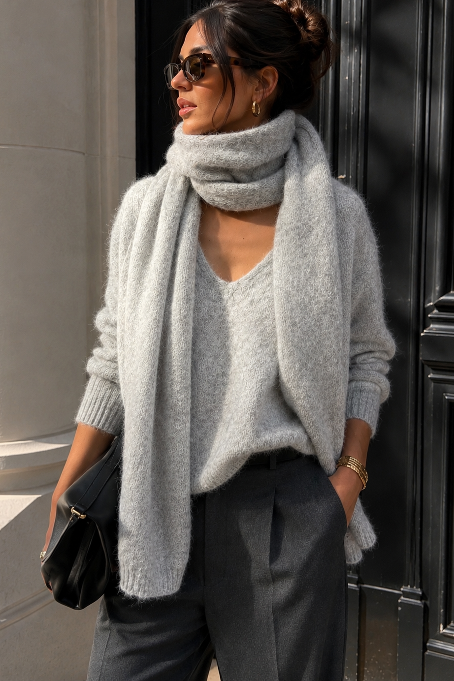 Prudie Grey Knit Scarf Jumper