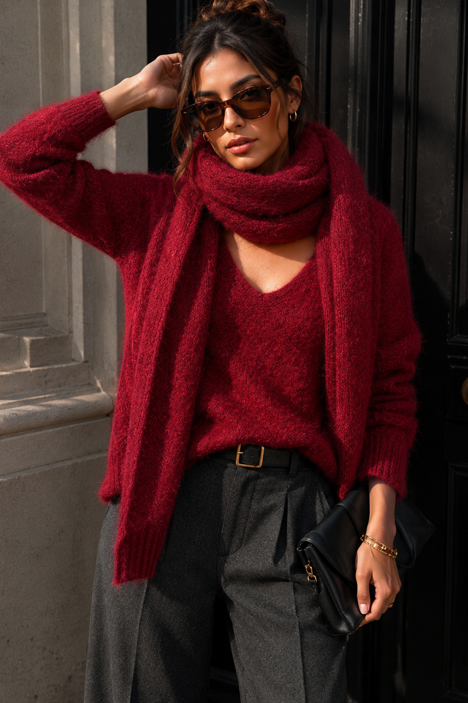 Prudie Wine Knit Scarf Jumper