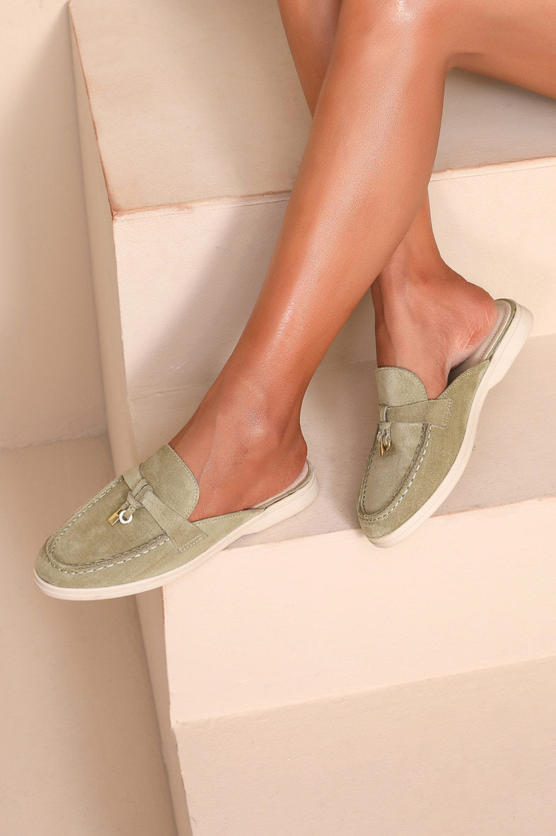 Queenie Green Loafer Mules