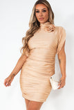 Quincey Nude Glitter Ruched Dress