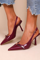 Quill Burgundy PU Buckle Slingback Heels