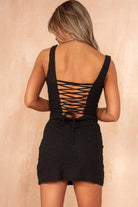Quinlan Black Textured Lace Up Dress