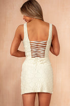 Quinlan Cream Textured Lace Up Dress