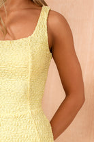 Quinlan Yellow Textured Lace Up Dress