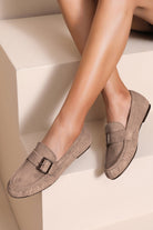 Quinlee Taupe Suedette Buckle Loafers