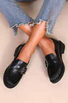 Quinn Black Leather Look Loafers