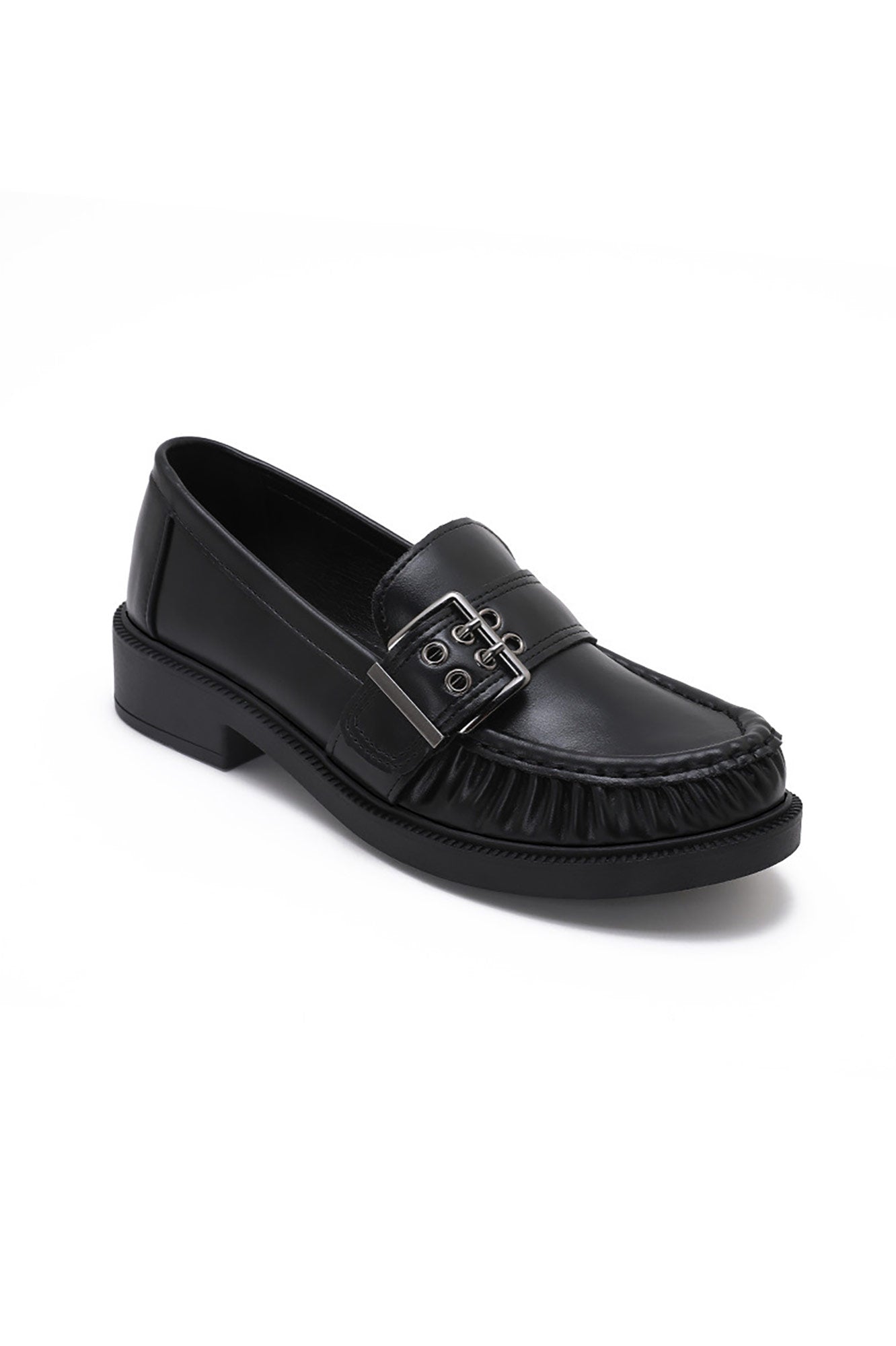 Quinn Black Leather Look Loafers