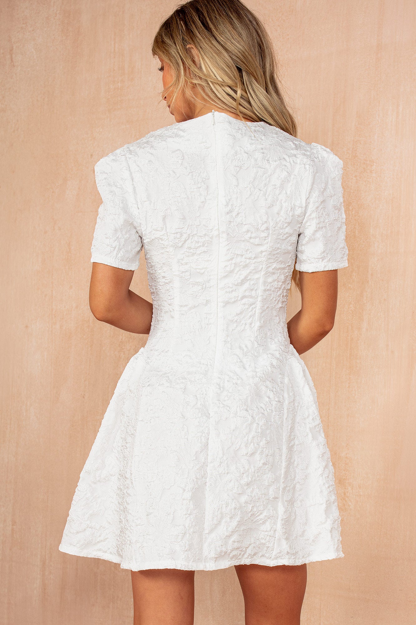 Quinna White Jacquard Structured Dress