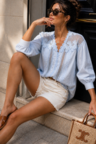 Rachel Blue Cotton Embroidered Blouse
